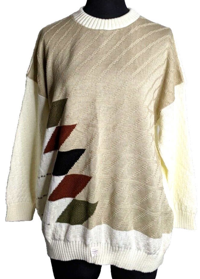 NEW Vintage Kenneth Too Plus Women’s 3X Diamond Color Block Sweater Made USA 90s
