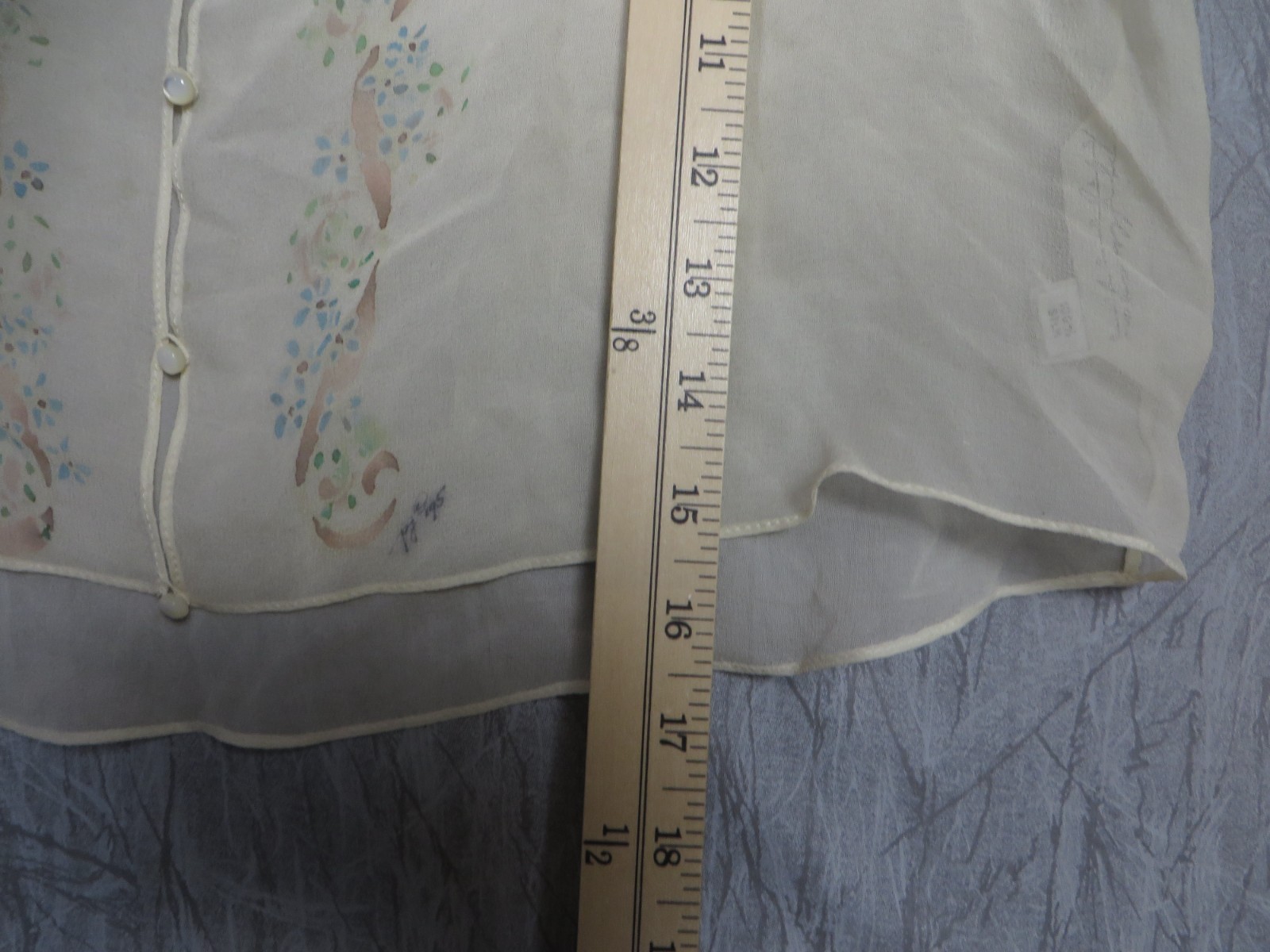 Vintage TJ Flanagan 100 Silk Hand Painted Sheer Crop Blouse Romantic Boho