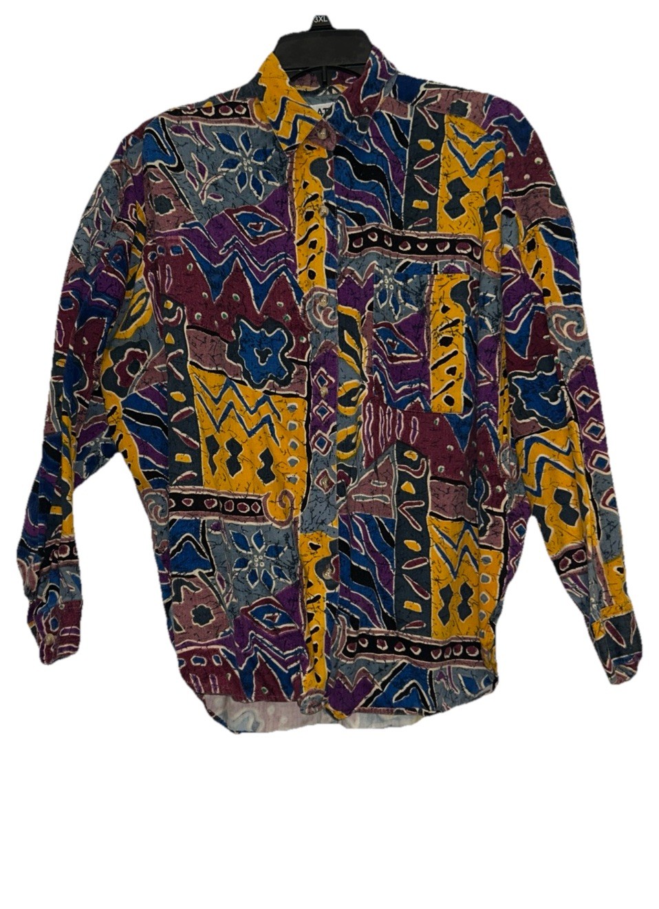 Vtg Lng Sleeve Button Up Collared Shirt Colorful geometric Abstract Tribal print