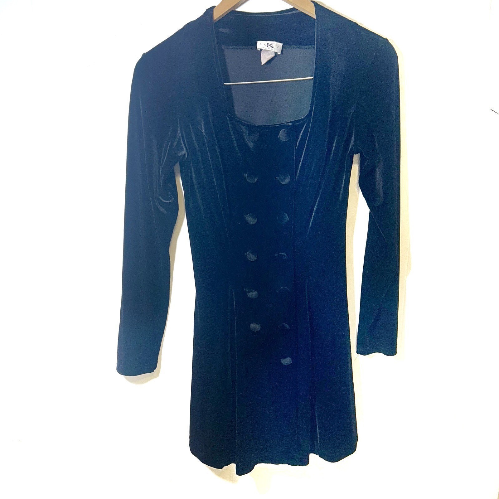 Vintage Luly K Velvet Velour Long Sleeve Mini Dress 80s 90s Y2K Double Breasted