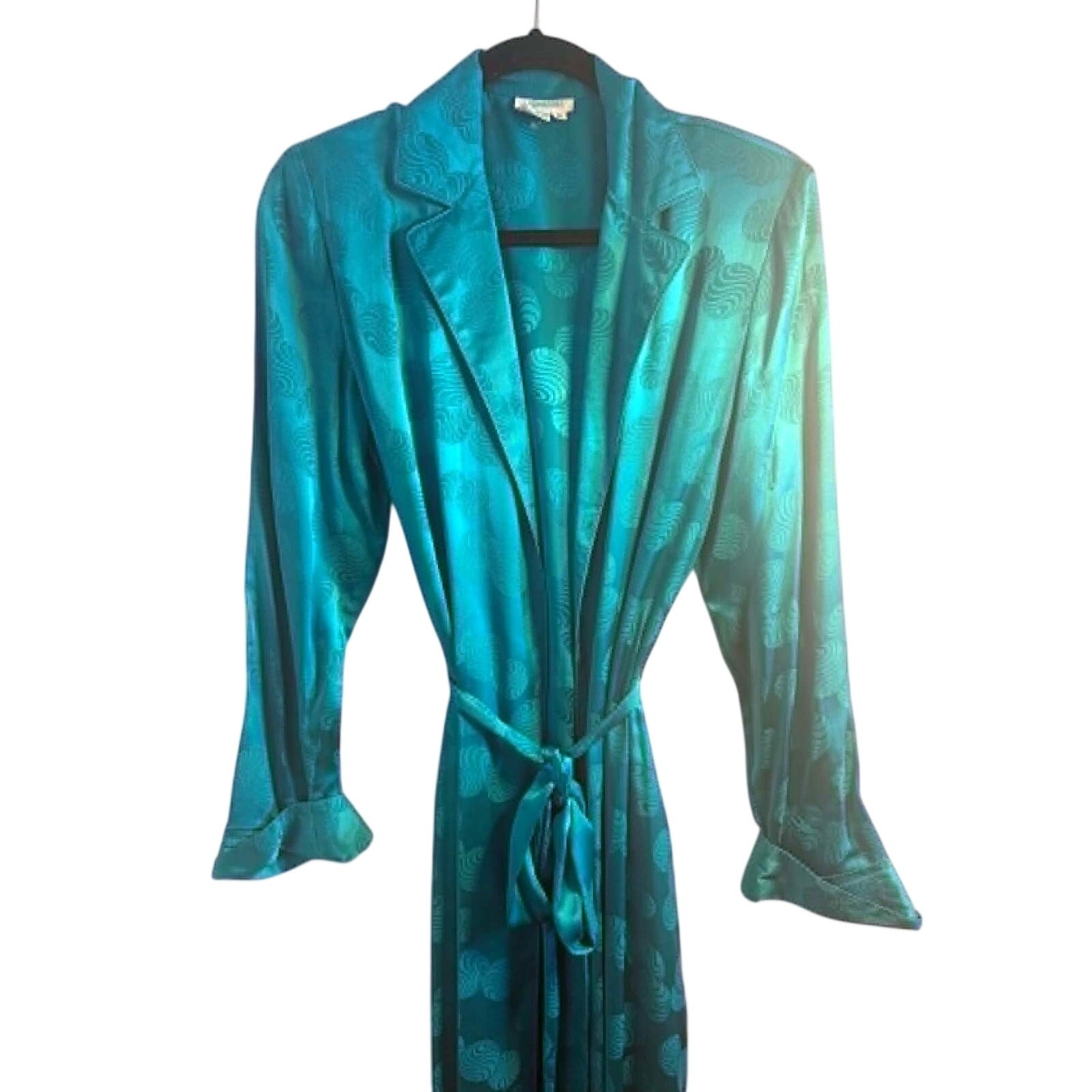 Vintage Galadriel 100% Pure Silk Teal Robe NWT Belted Pockets Made Hong Kong