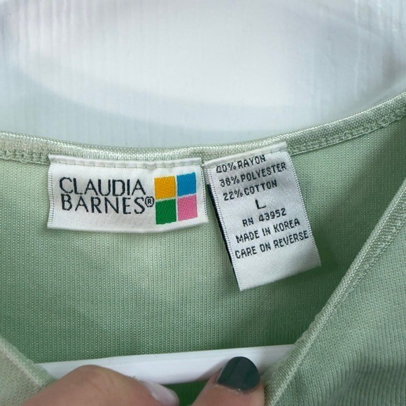 Vintage Claudia Barnes pastel green sleeveless knit cotton stretch basic shirt L