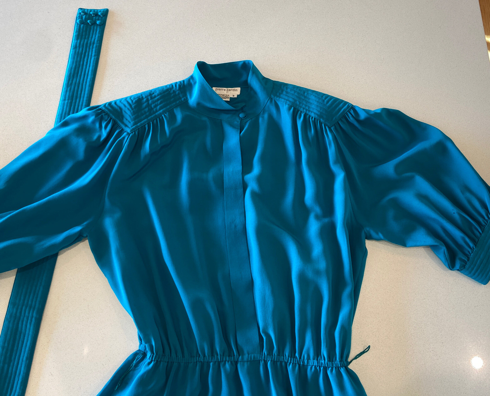Vintage Pierre Cardin dark turquoise silk dress, circa 1980s, Sz8