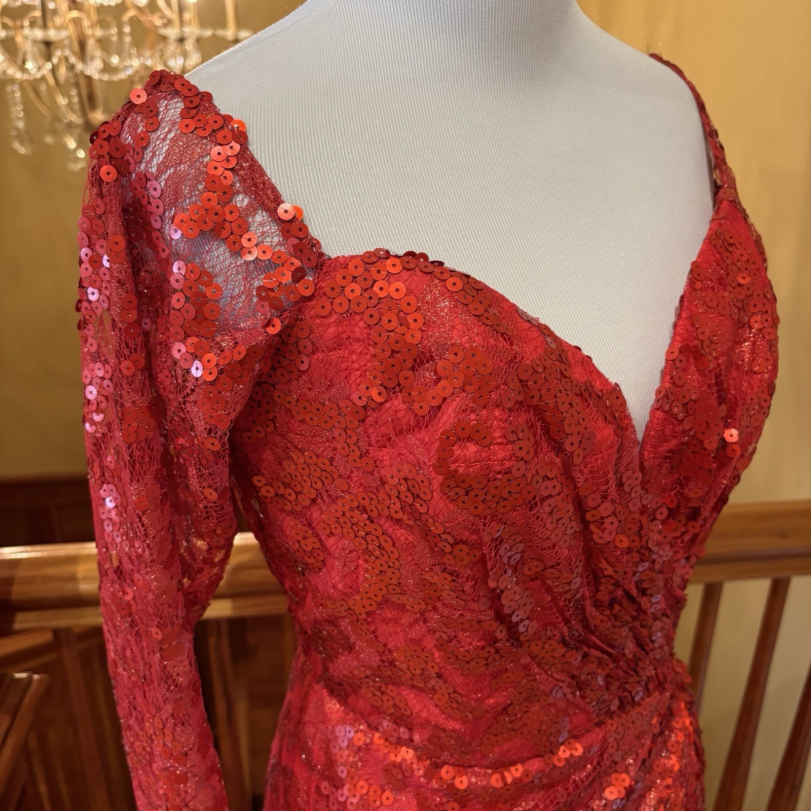 1980s Vicky Tiel Vintage Red Sequin Beaded Metallic Lace Nordstrom Dress 6