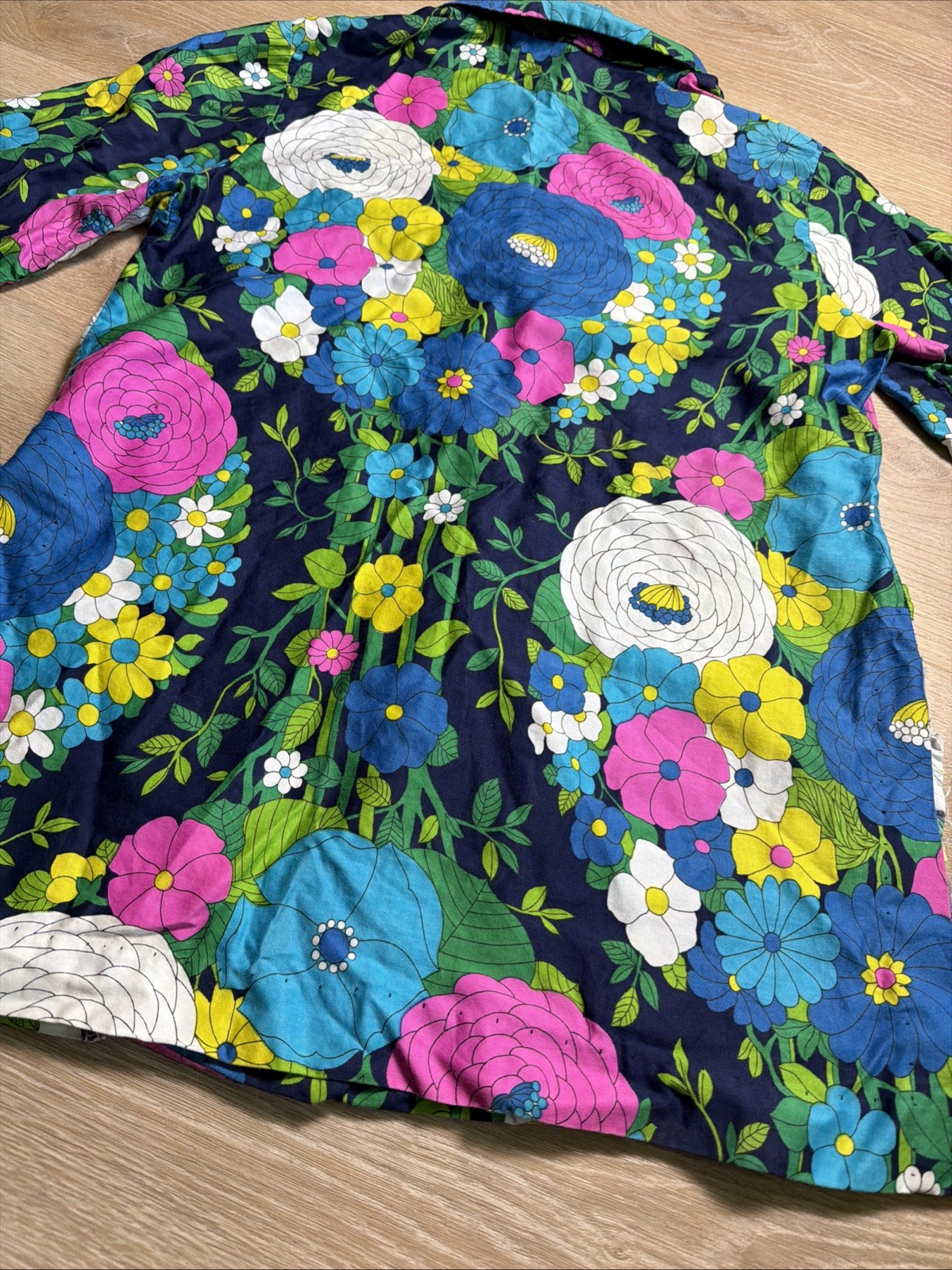 Vintage Psychedelic Hippie Floral Print 60s 70s Hawaiin Aloha Tunic Shirt Top