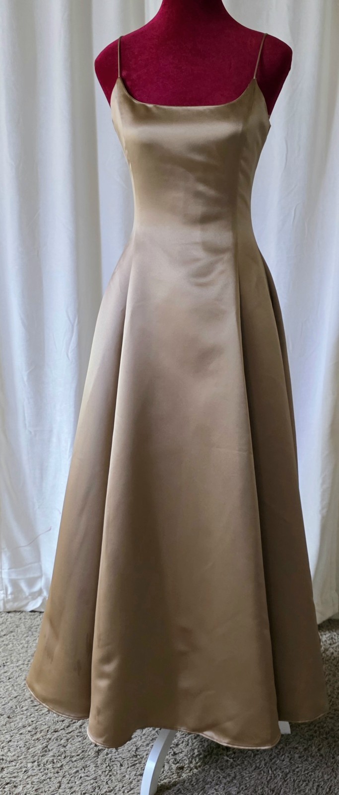 Vintage 90s Ralph Lauren Brass Satin Gown Spaghetti Straps XS 2 Scoop Back Ball