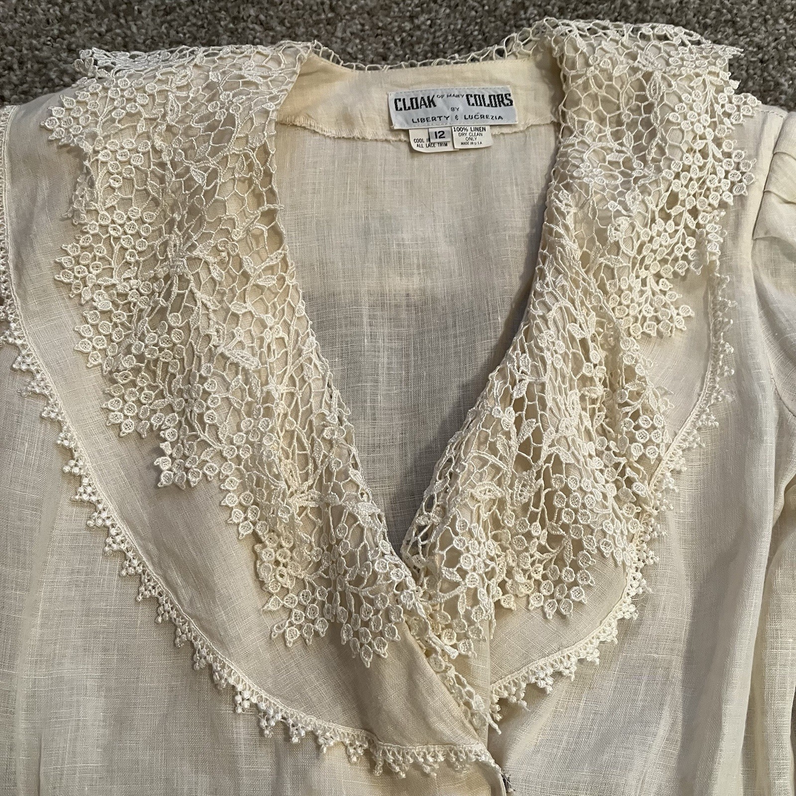 VTG Cloak of Many Colors Women’s 10 Linen Midi Skirt Set Ivory Crochet Victorian