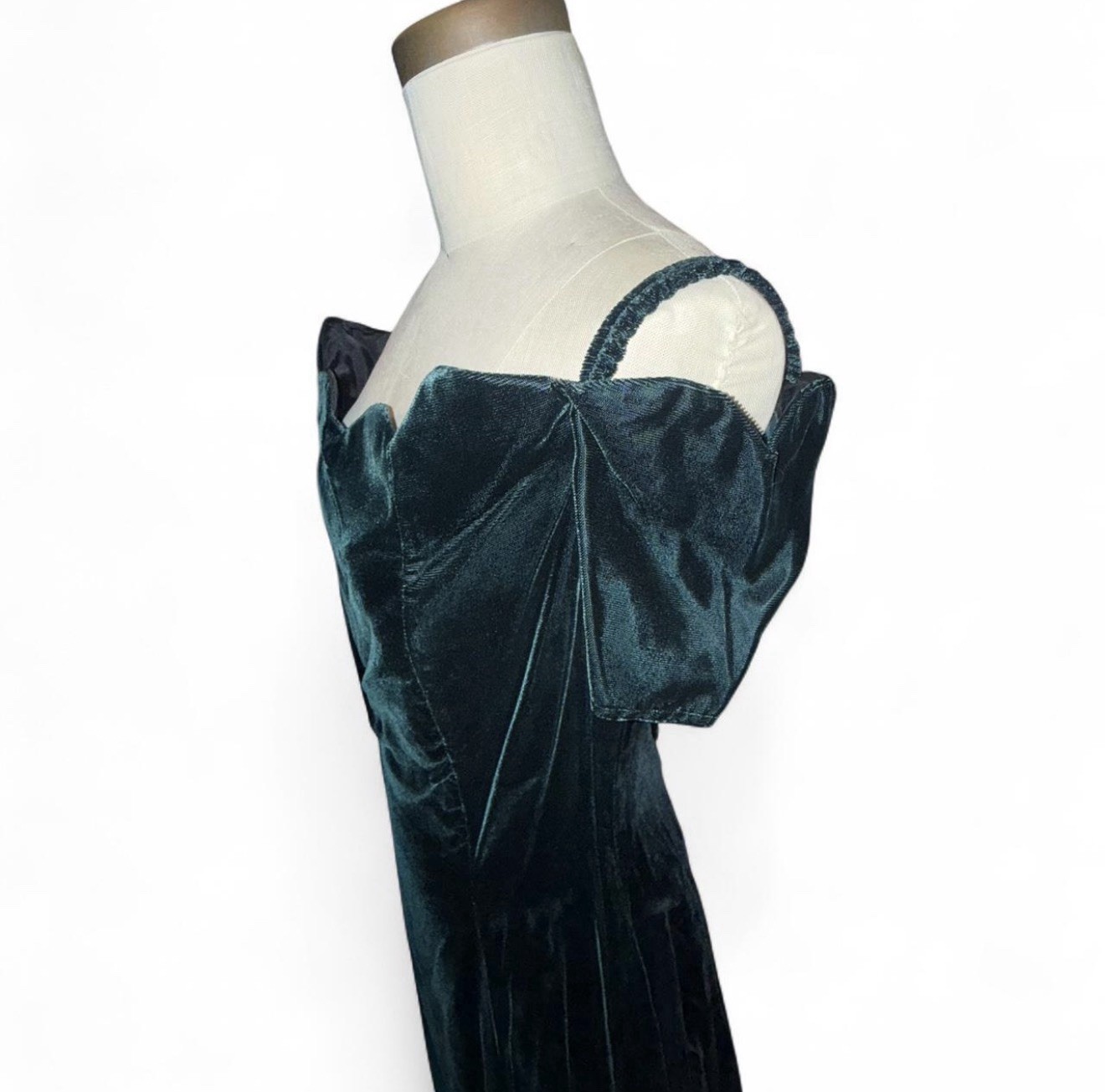 Vintage 80’s Velvet Formal Dress *Seamstress Special* Dark Green Off Shoulder