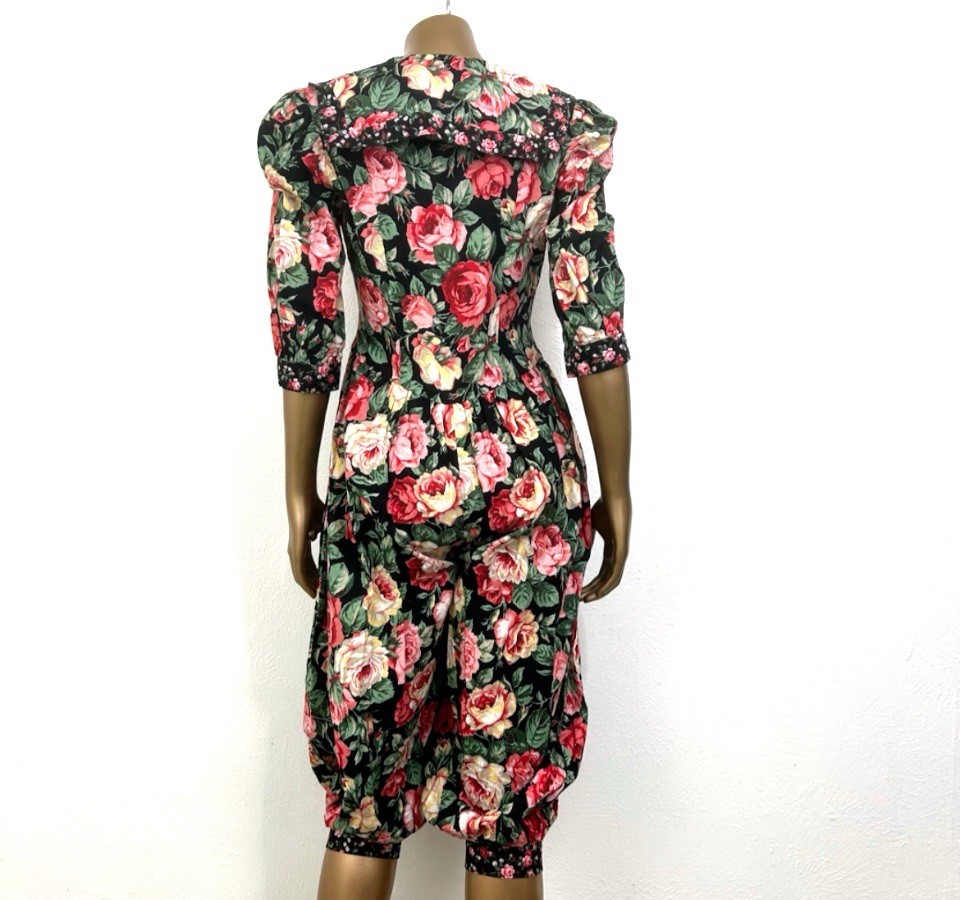 Vintage 80s 90s Floral Jumpsuit Romper Cottagecore Garden Party Boho Size XS-S