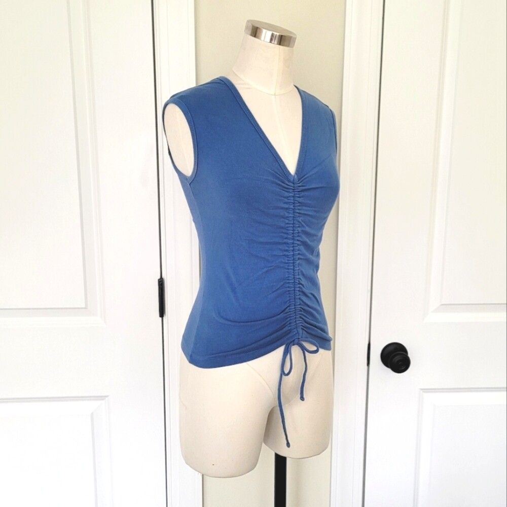 Vintage Weavers Girl Blue Cinched Front V-Neck Tank Top Sz M Colorful Sexy Y2K