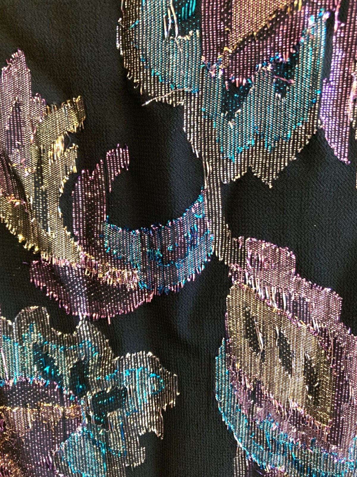 Vintage 80s Retro Flapper Midi Dress M Ursula Switzerland Iridescent Lurex Black