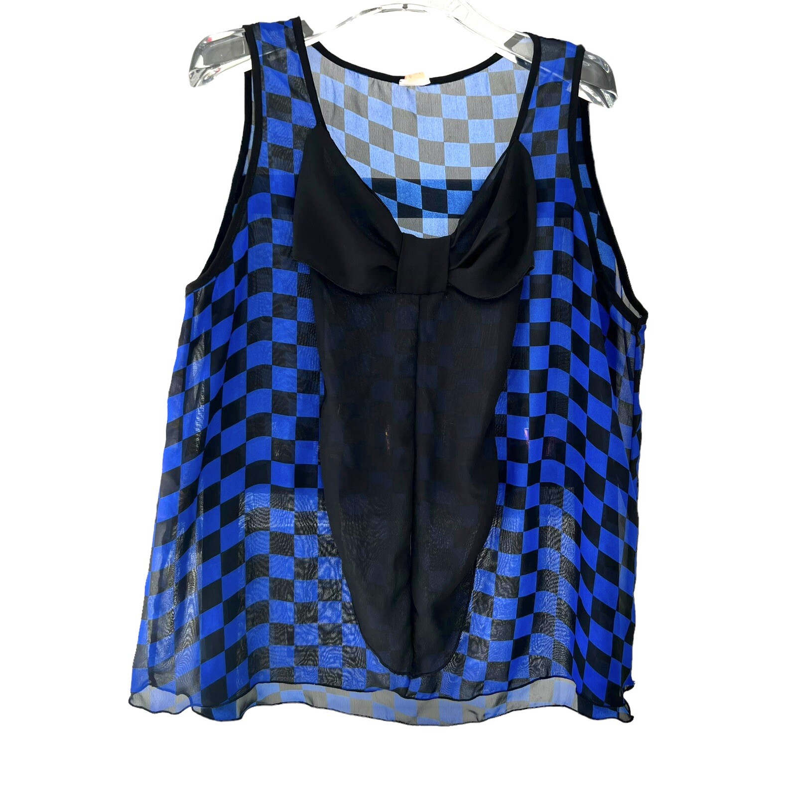 Vintage 80’s KaFé Design Blue Black Checkers Semi Sheer Camisole Large/X-Large