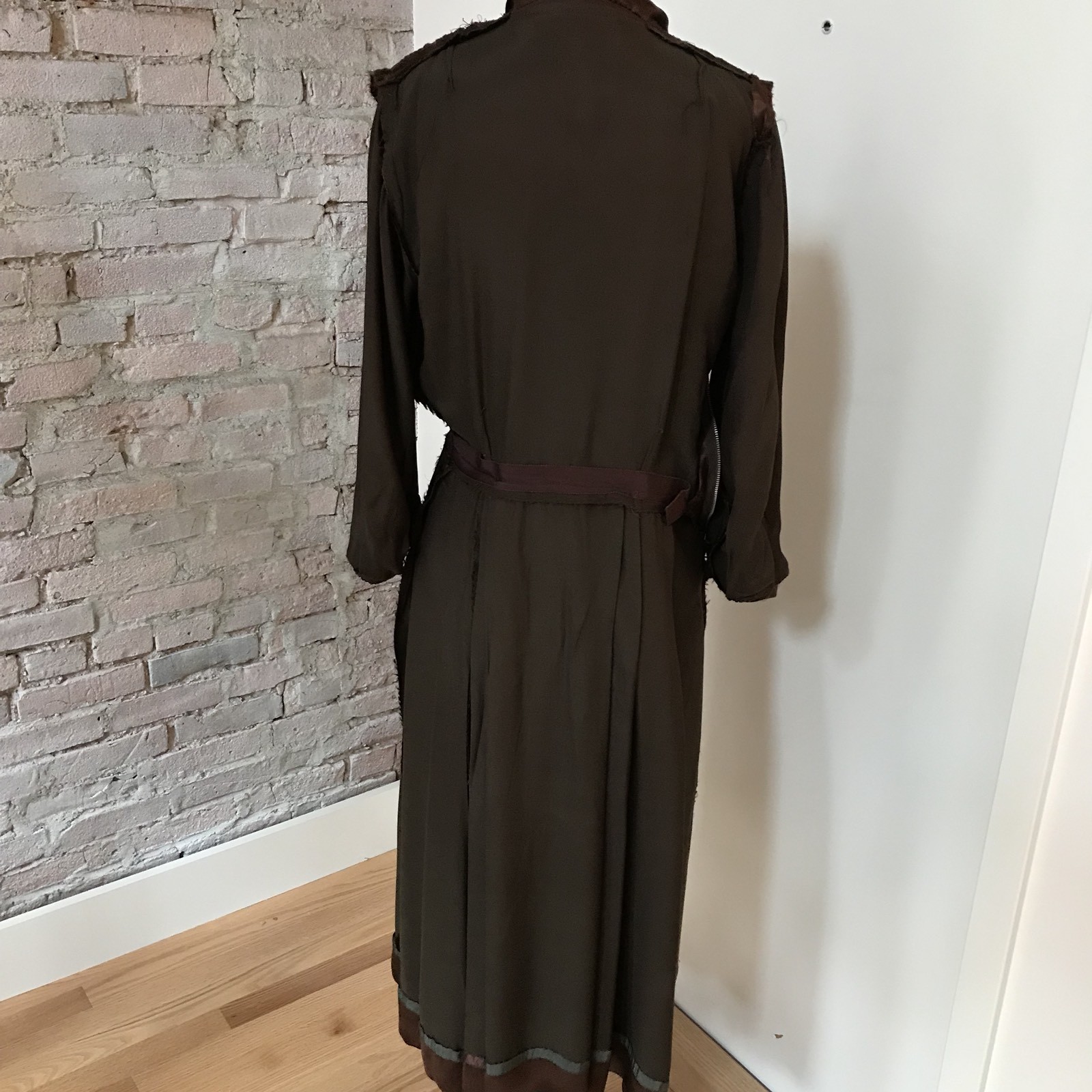 Vintage 30’s Women’s Brown Satin Dress Long Sleeve Matching Cape Macrame Conmar