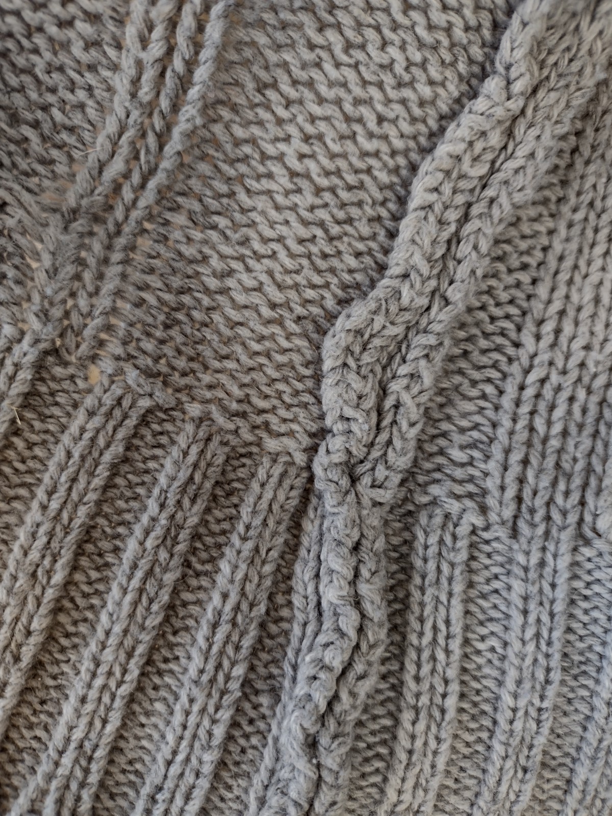 Hand Knit Gray Cable Knit Sweater Wool Blend Artisan Made Chunky Fisherman M/L