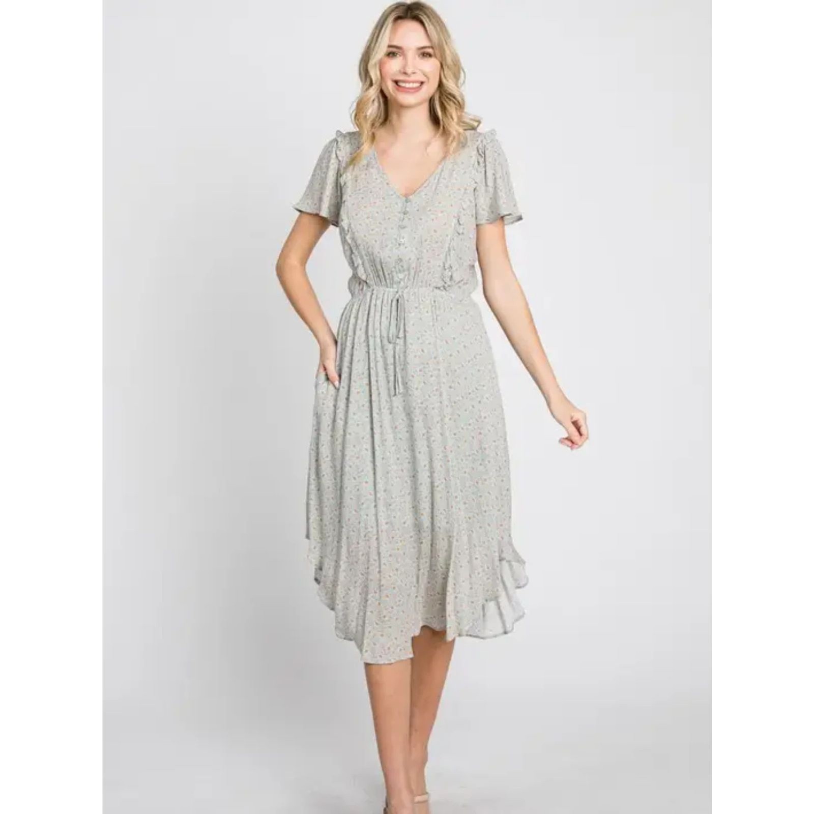 Floral Print V-Neck Button Down Dress