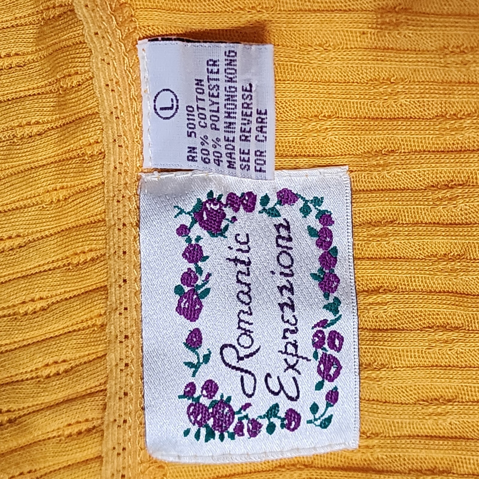 Vintage Romantic Expressions 90s Marigold Pointelle Cropped Tank Top Size Large