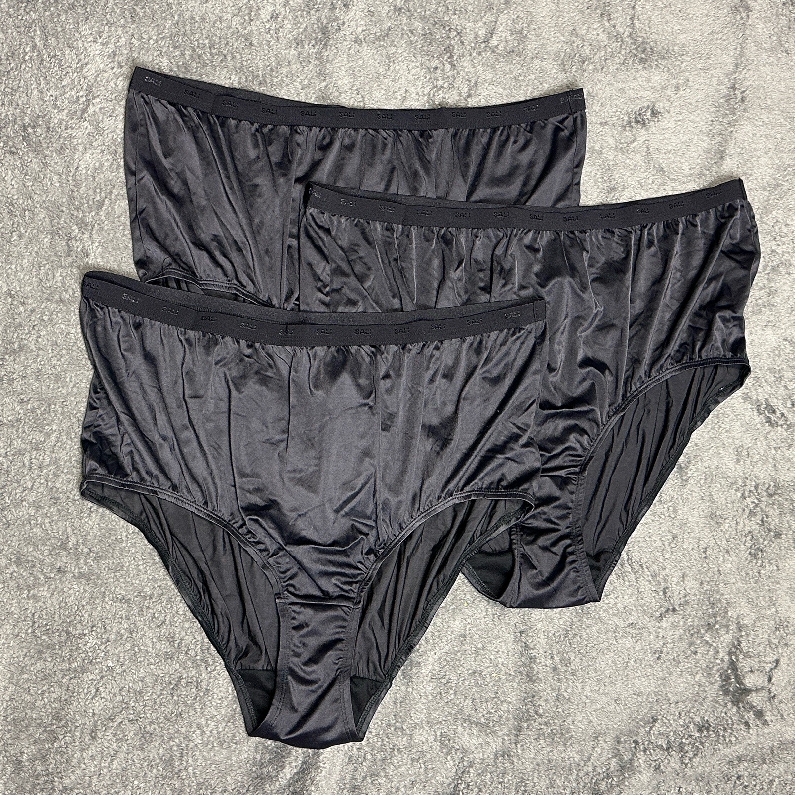 3 Pair Vintage Bali 24601 Black Nylon Satin Full Cut Brief Panties Size 13 High
