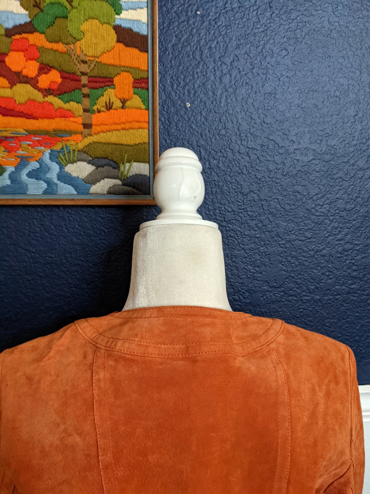 VTG Prosper & Devine Large Orange Leather Jacket Nautical Buttons Ruffle Medium