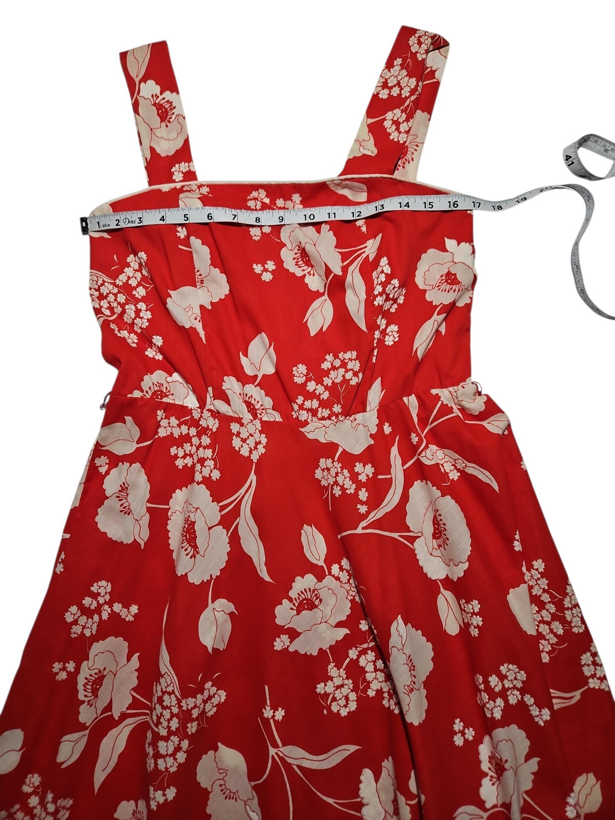 VTG 70s Sears Red Floral Sun Dress Mod A Line Square Neck Midi Sz 10 Union Made
