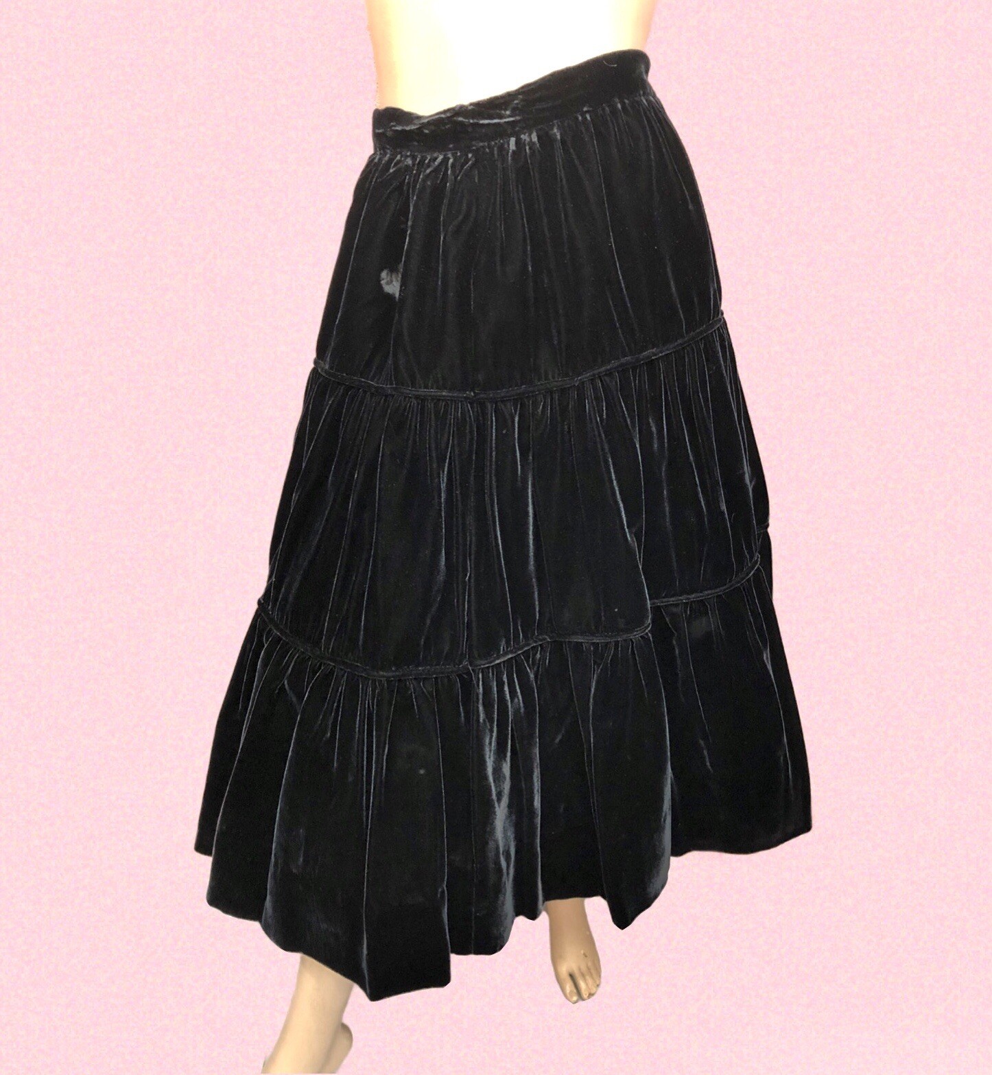 VTG 1940s „NEW LOOK” Chiffon BALLOON SLEEVE Cocktail Blouse & RAYON VELVET SKIRT