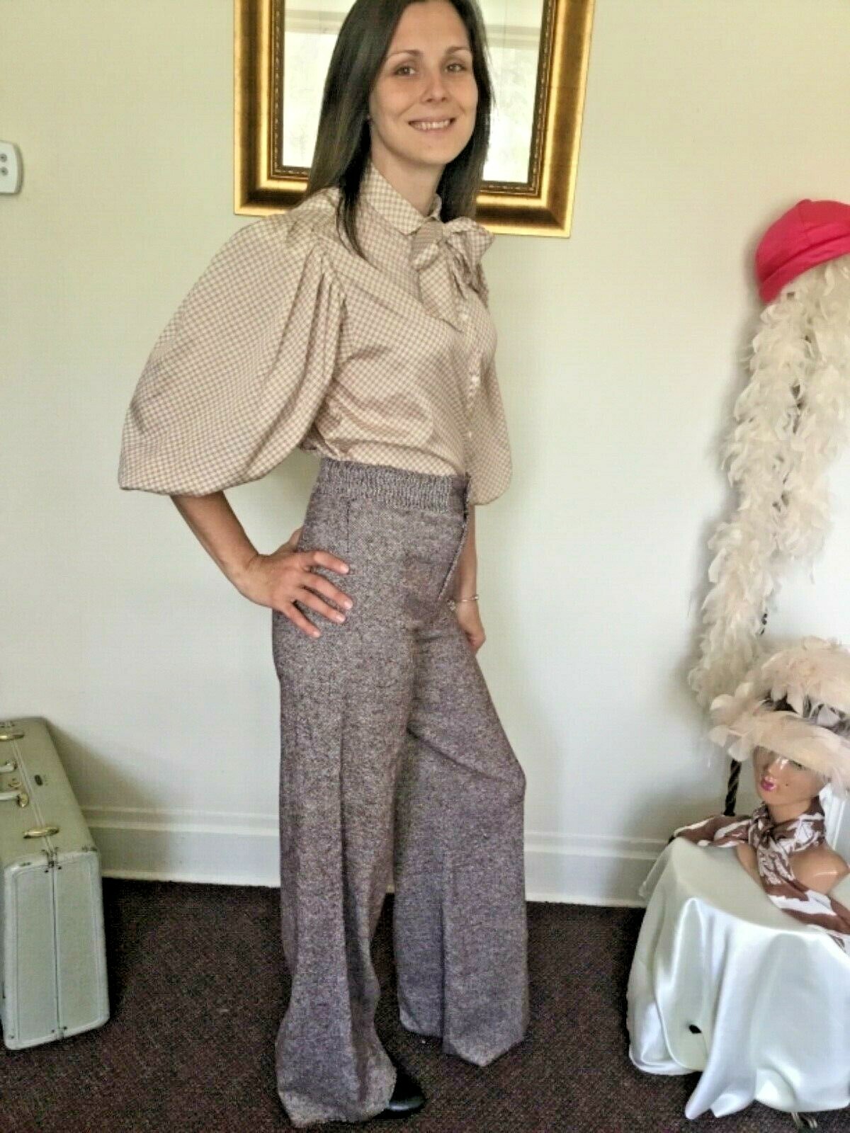 70’s Vintage Brown White Tweed Hi Waisted Ultra Bell Bottom Pants