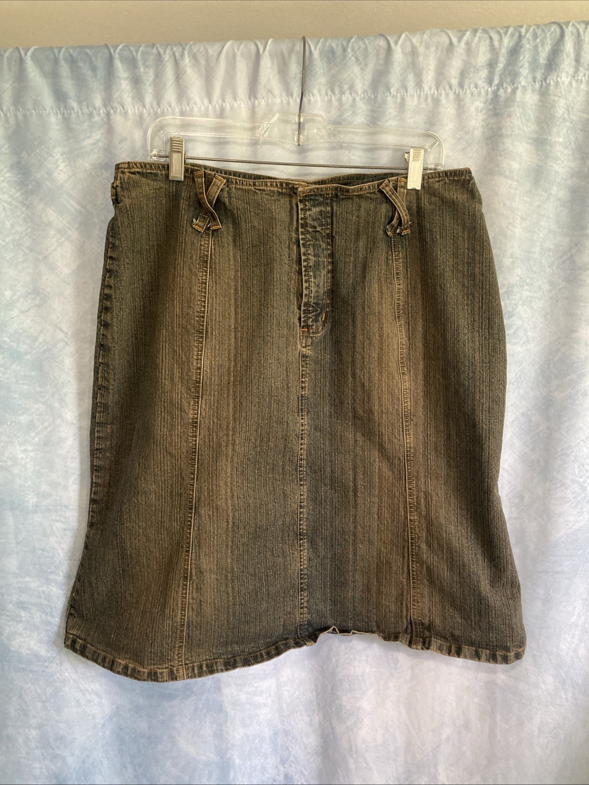 Vtg 90s Y2K Avenue Blues Denim Midi Skirt 14 Distressed Brown Grunge Goblincore