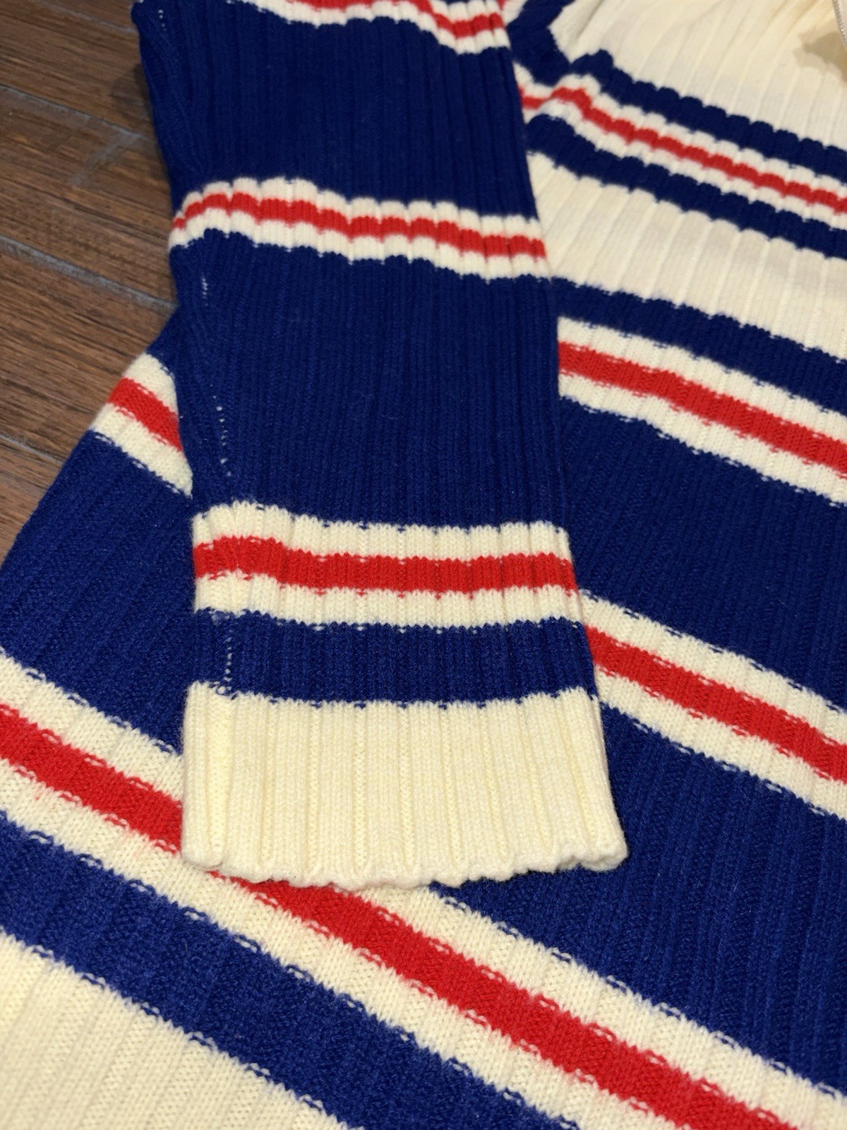 Vintage 60s 70s Women’s 1/4 Zip Striped Mock Neck Sweater Darwin Size XL