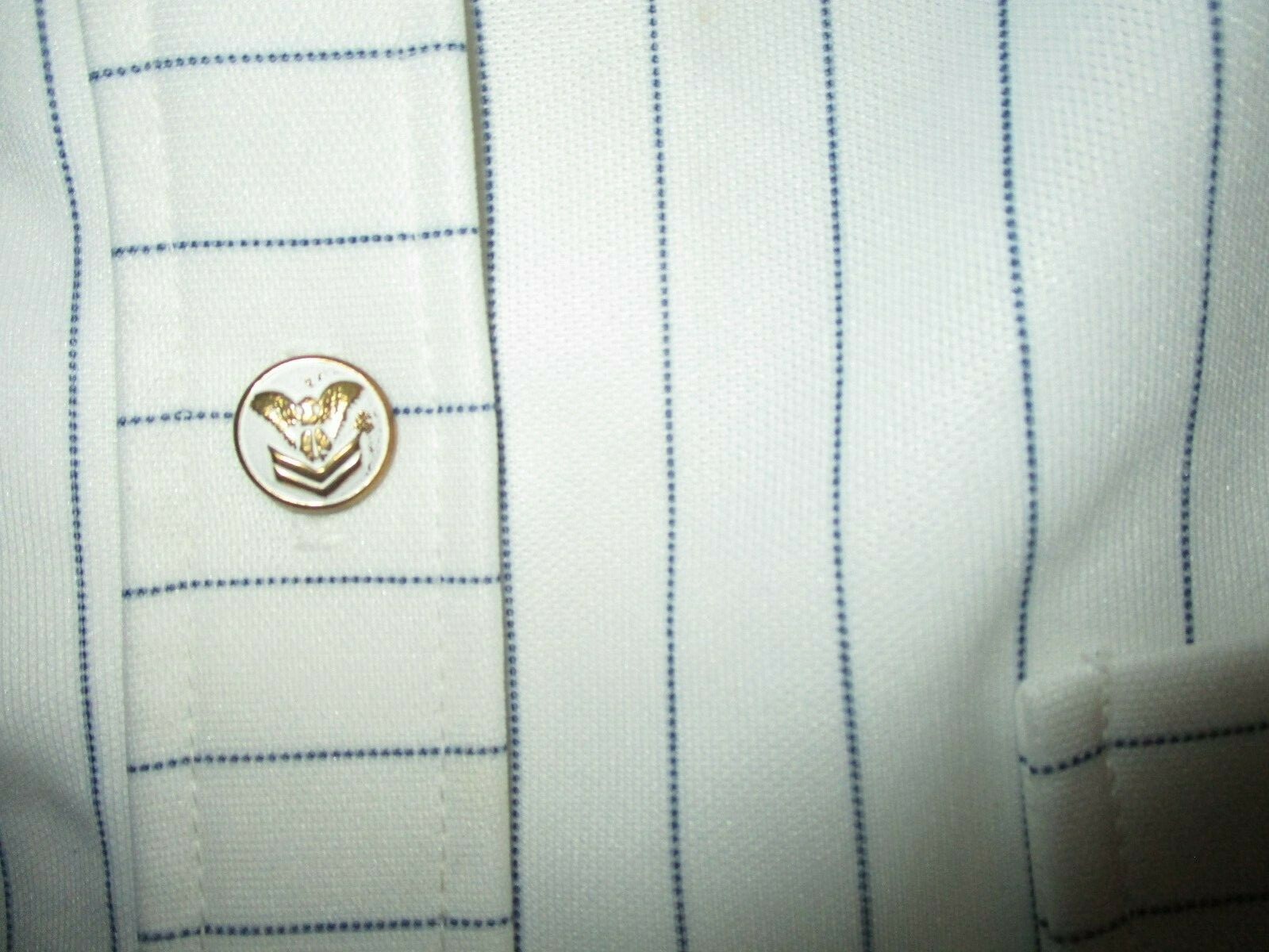 vtg 70s DOUGLAS MARC POLYESTER SHIRT Blouse Top White Blue Pinstripe Eagle USA