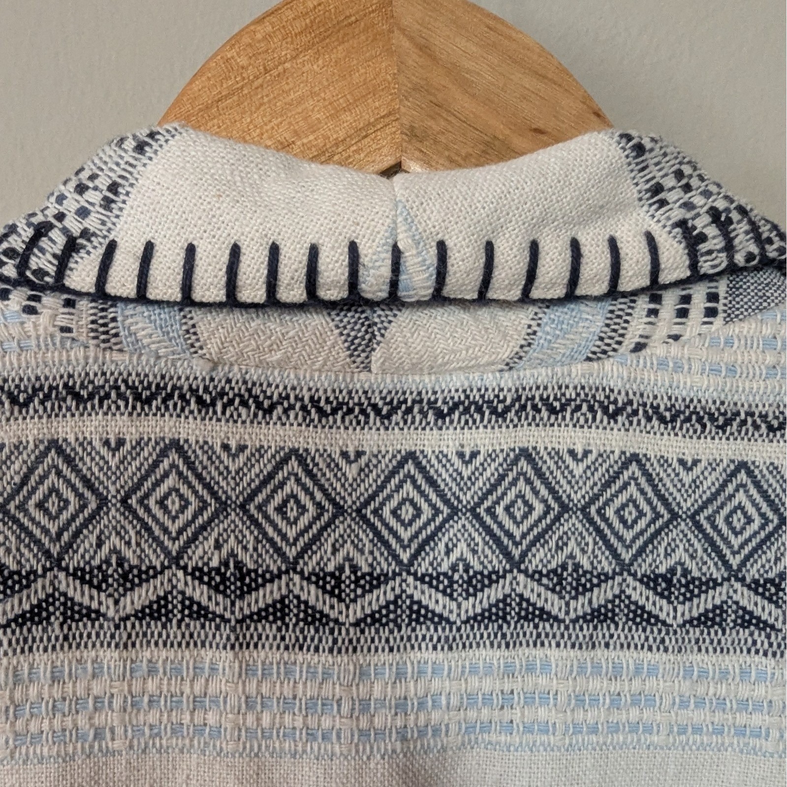 M Y2K Vtg Women Western Aztec Blanket Jacket Yellowstone Denim Blue White Denver