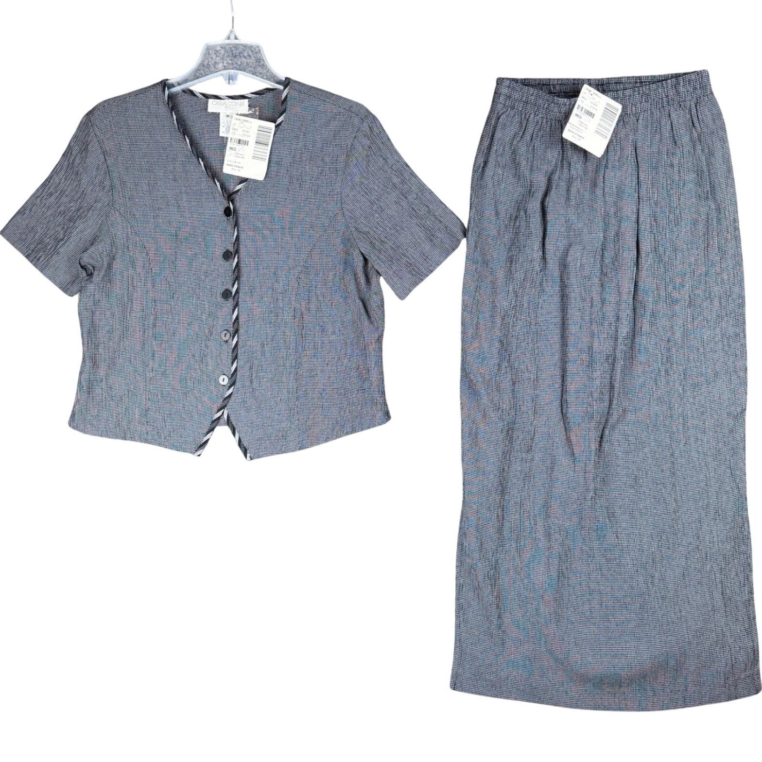 NEW Vtg Casual Corner & Co Women’s Medium 2 Piece Skirt Top Set Black White USA