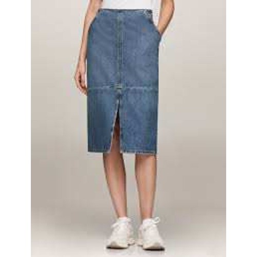 Tommy Hilfiger Jeans VTG Cotton Knee Length Denim Carpenter Style Skirt SZ 8