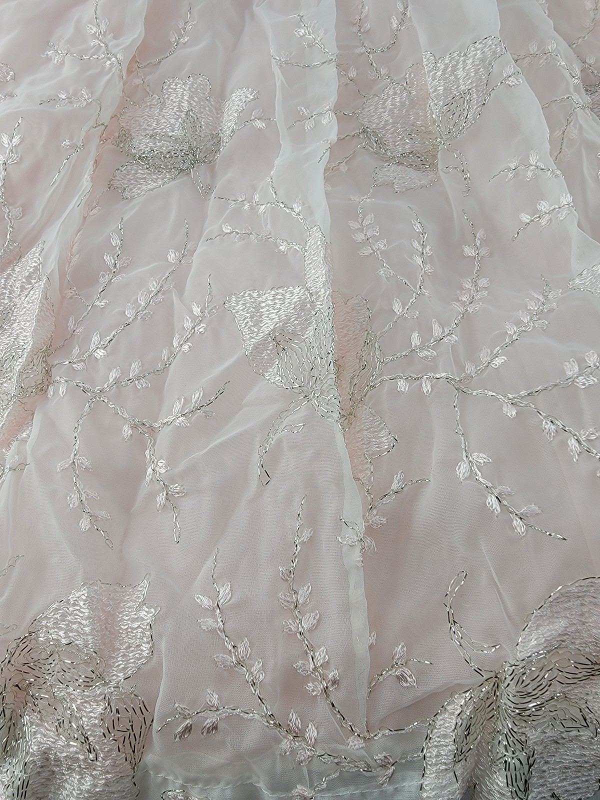 Vintage 50s Sheer Pink Nylon Nightgown White Embroidery Sz 36 M Laros Romantic