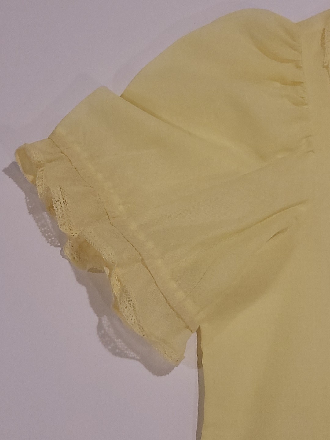 Prairie Blouse Shirt Lace Front Button Back Short Sleeve Cottagecore Vtg Yellow
