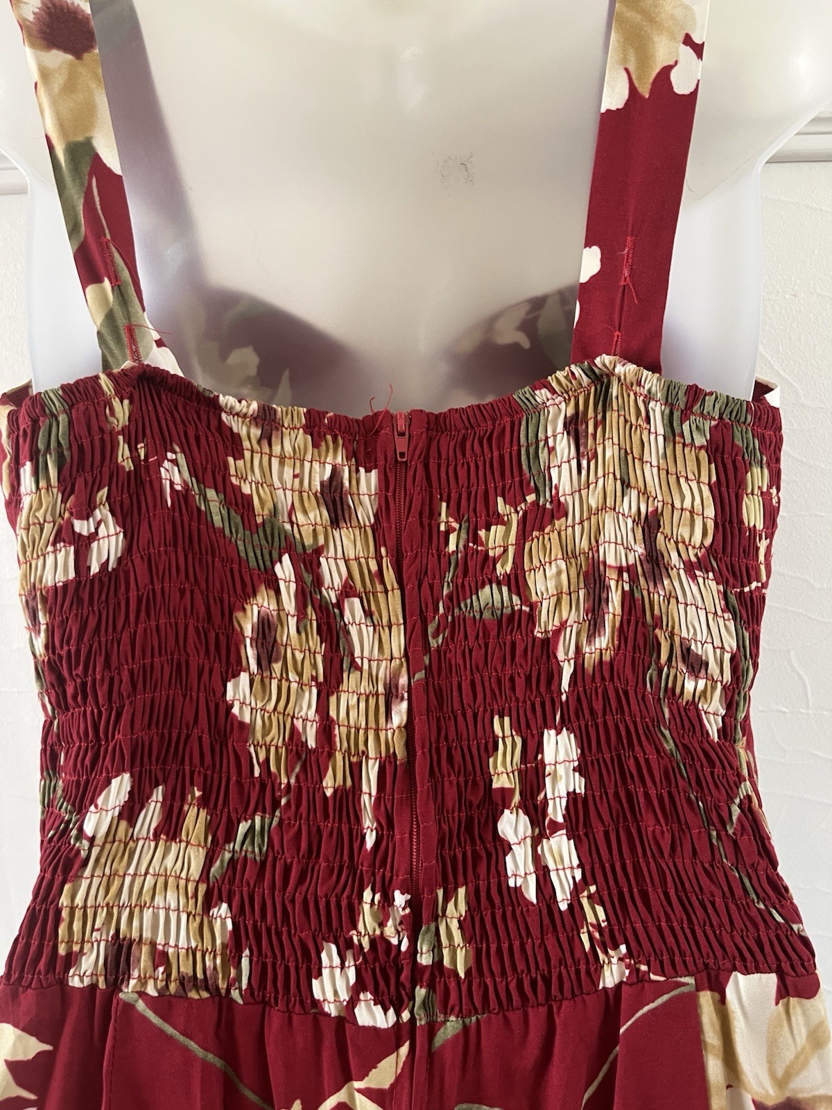 Vtg 90s Paradise Found Hawaiian Dress Burgundy Floral Sarong Wrap USA Made Sz L