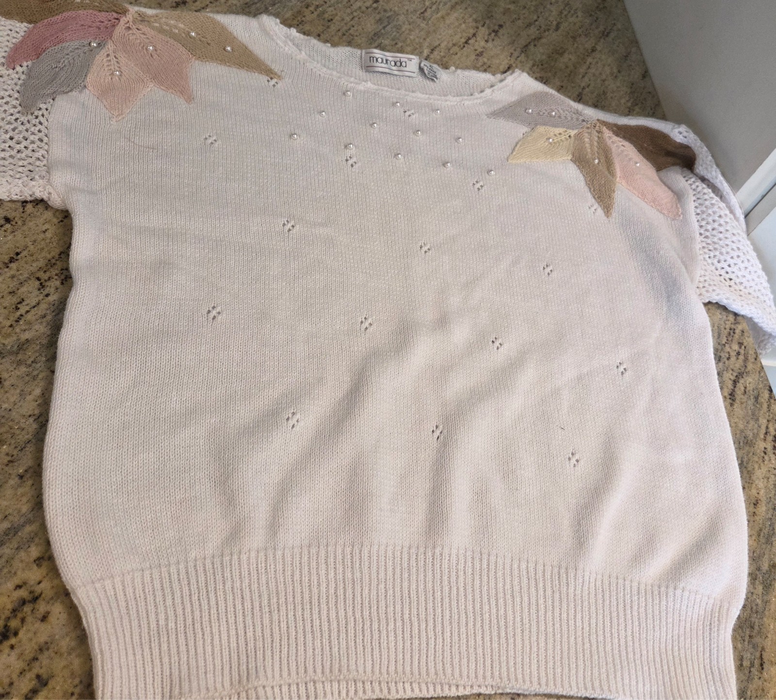 New! VTG 80s 90s Sweater Sz XL Leaf Shoulder Quirky Dolman Mesh Sleeve Maurada