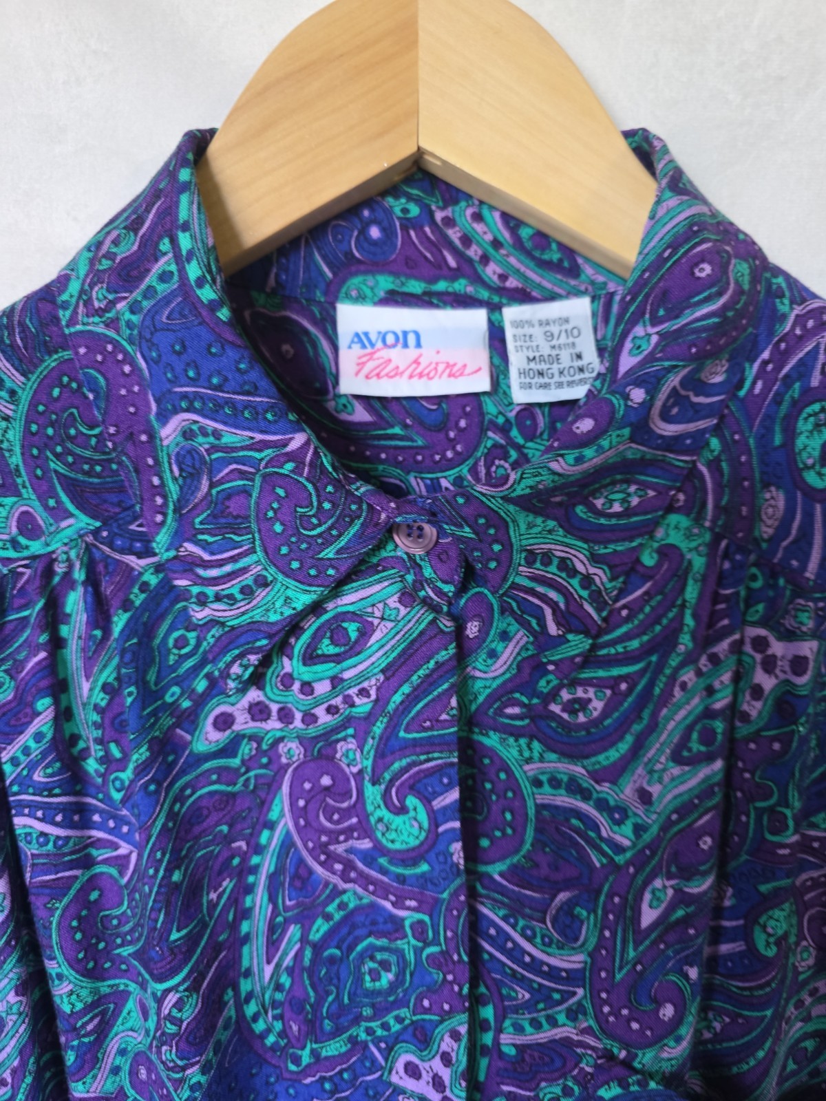 Vtg 80s Avon Fashions Jewel Tone Paisley Shirtwaist Midi Dress Rayon 9/10