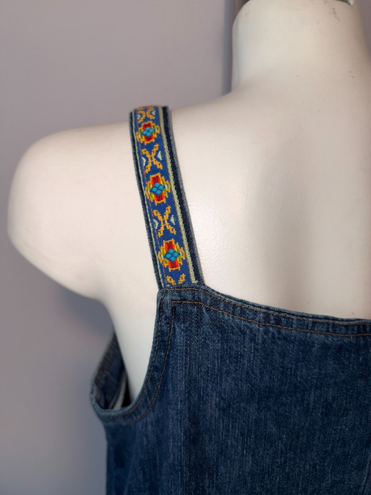 Vintage 90s Denim Dress Jacket Set 12 Blue Jean Maxi Sundress Southwestern Boho