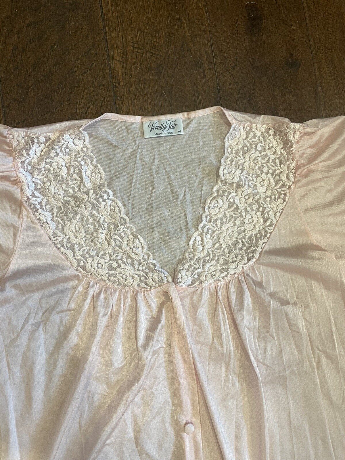 Vintage VANITY FAIR 2pc. Pajama Set PINK Top/Bottoms LOUNGE Nylon BUTTON UP sz M