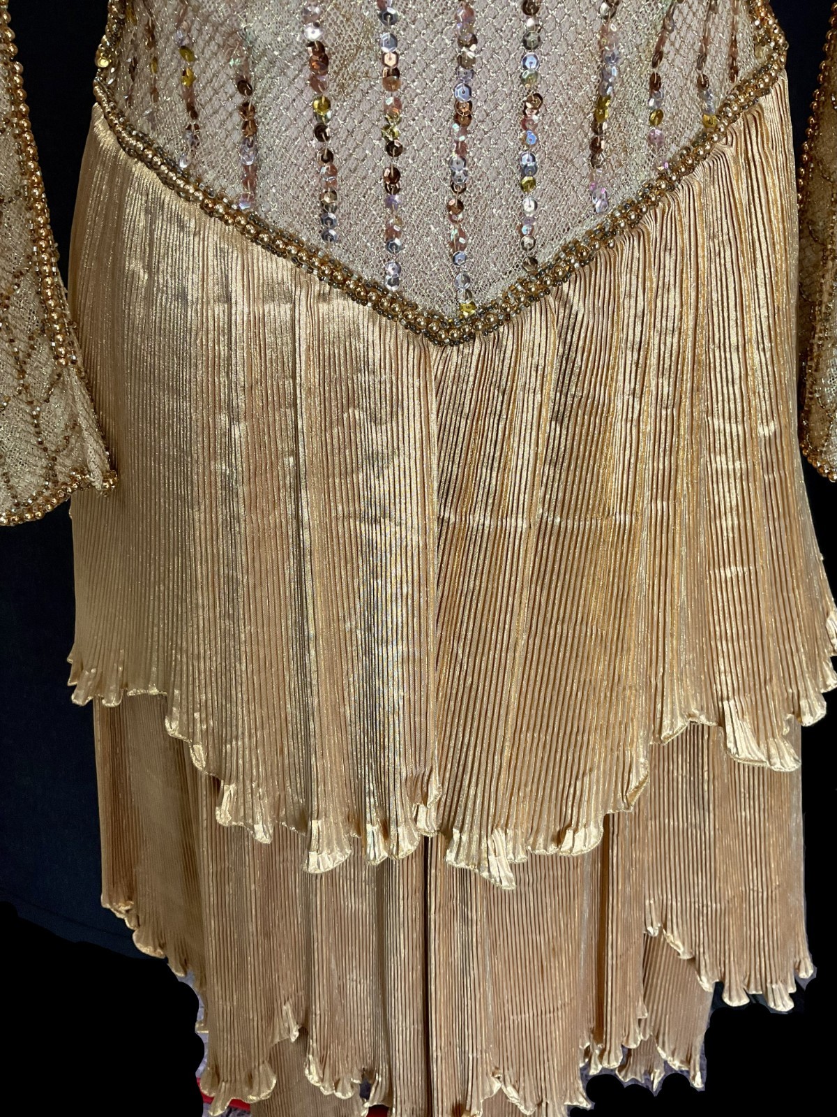 Vintage Golden Performance Gown with Sequins and Beading Size Small
