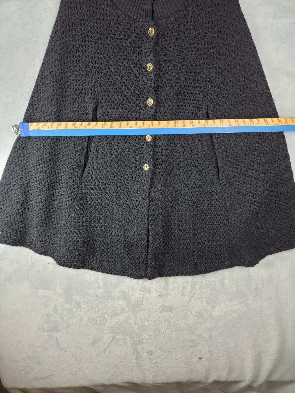 Vintage Milrank Boho Sweater Womens Large Black 70s Era Crochet Knit Poncho