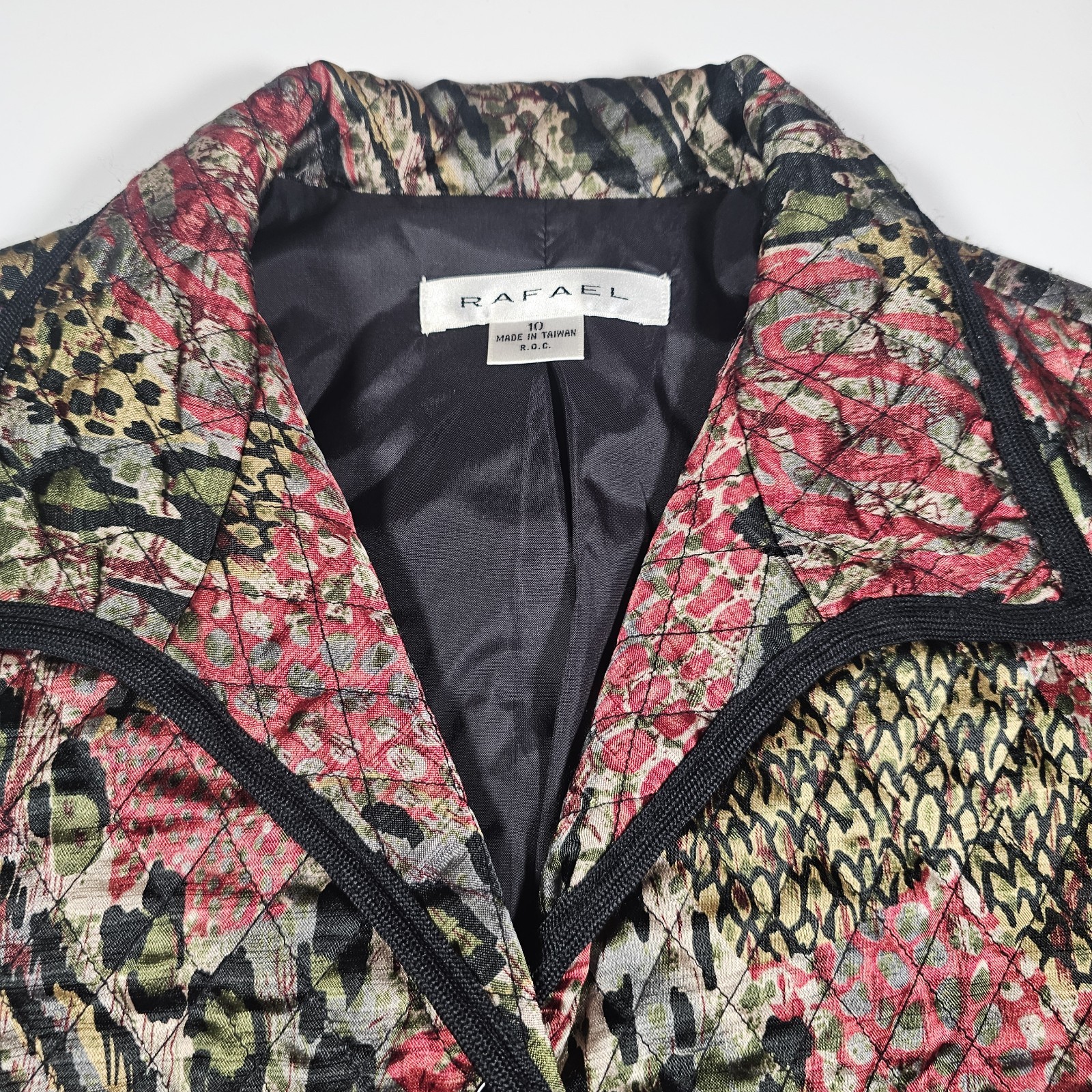 Vintage 90s Rafael Quilted Patchwork Animal Print Jacket Women’s Medium Rare