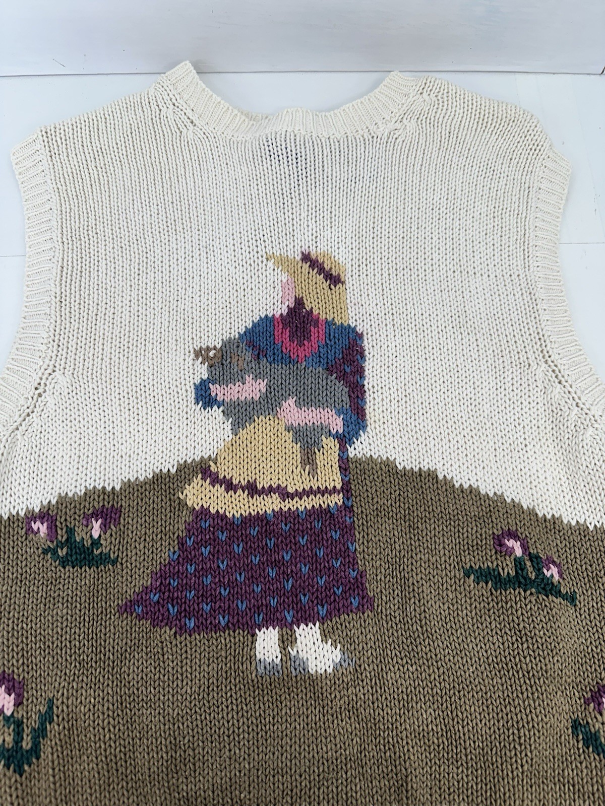 VTG Robert Scott Womans Sweater Vest Pullover Cottagecore Folk Art Knit M READ