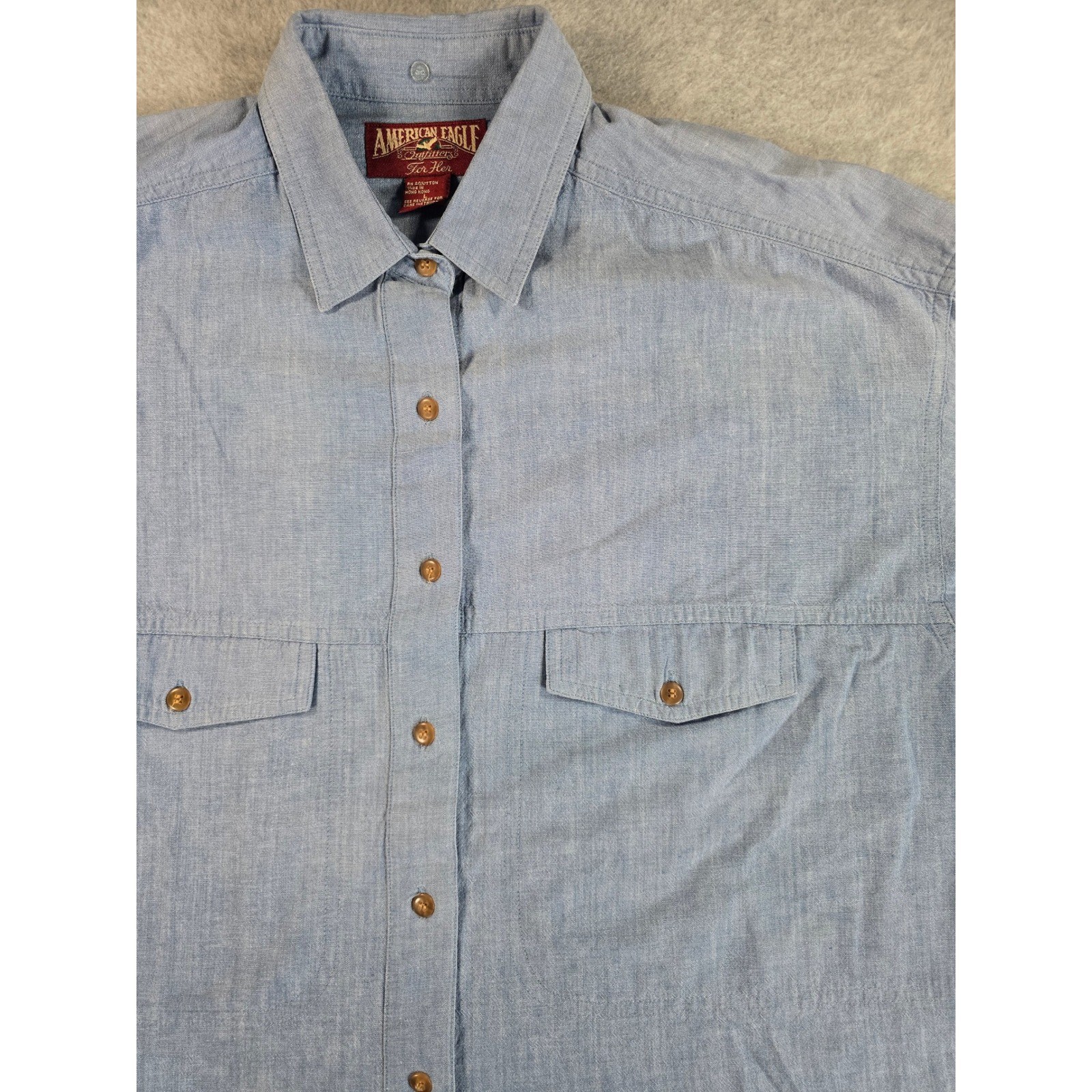 Vintage 90s American Eagle Outfitters For Her Blue Cotton Chambray Button Down L