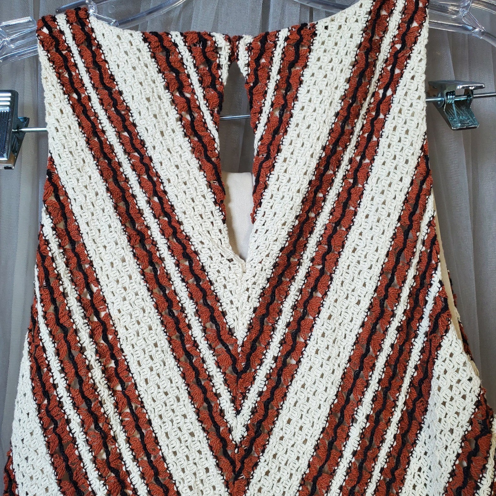 Bohemian Retro Crochet Knit Maxi Dress Resortwear Vacation Size 10 Timeless