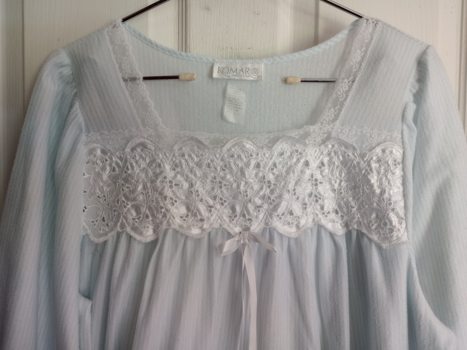 Vintage Komar Night Gown Large 16-18 Blue/White Striped Polyester/Nylon Blend