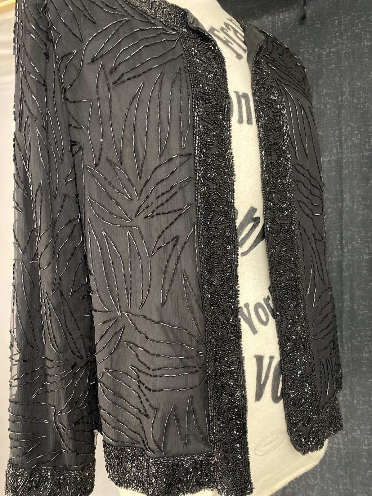 VTG 80s 90s BRILLIANTE BY J.A. SEQUIN & SILK BLACK JACKET TOP SIZE LARGE