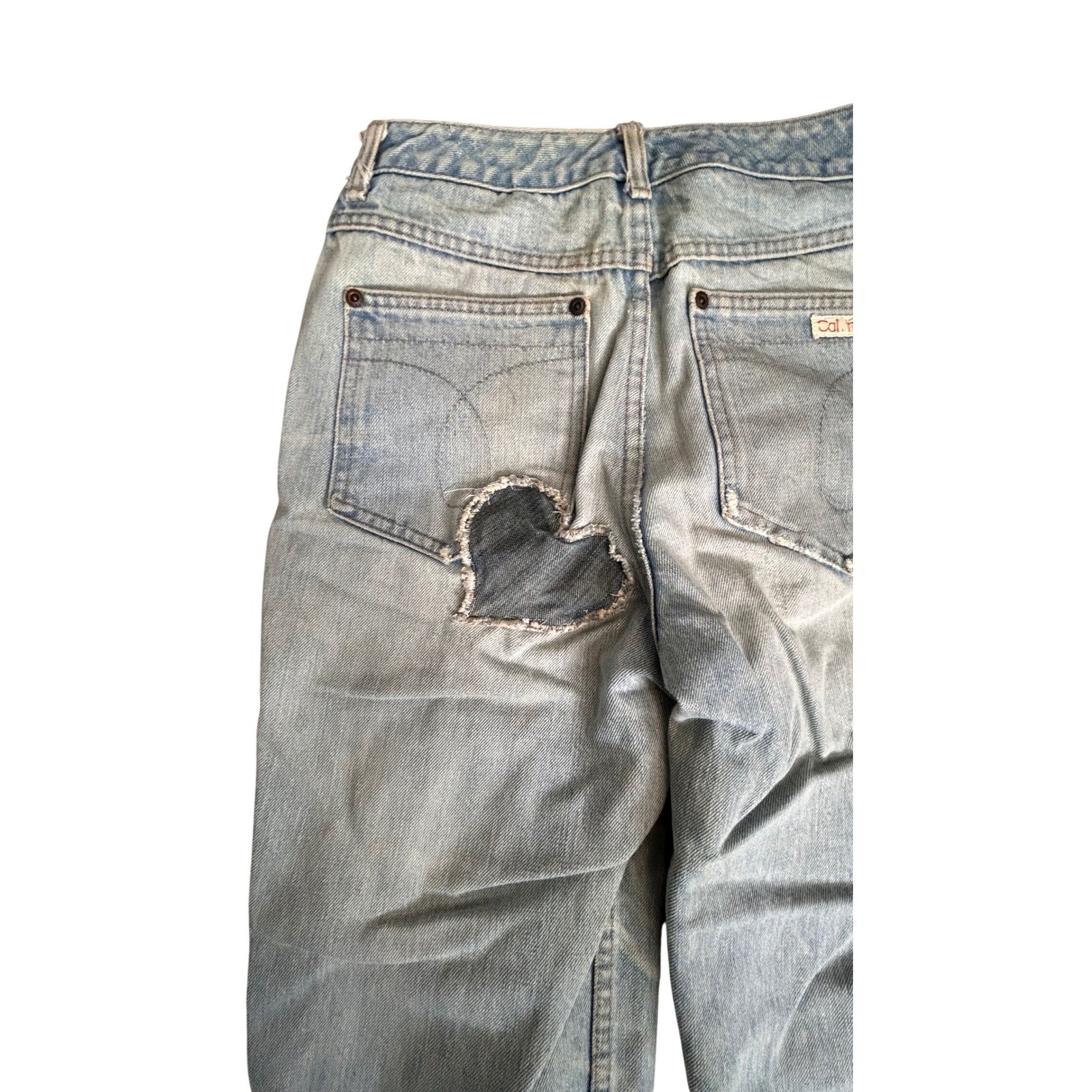 Vintage Distressed High Waist Jeans Calvin Klein Heart Patch Straight Leg 27×31