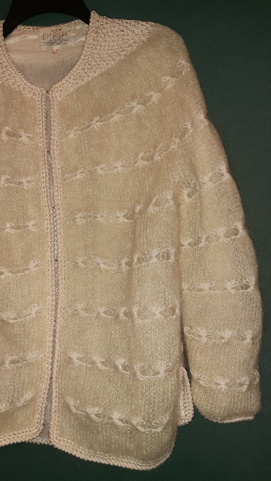Beige Mohair Wool Cardigan Fully Lined by Cyn Les made in Hong Kong Vintage