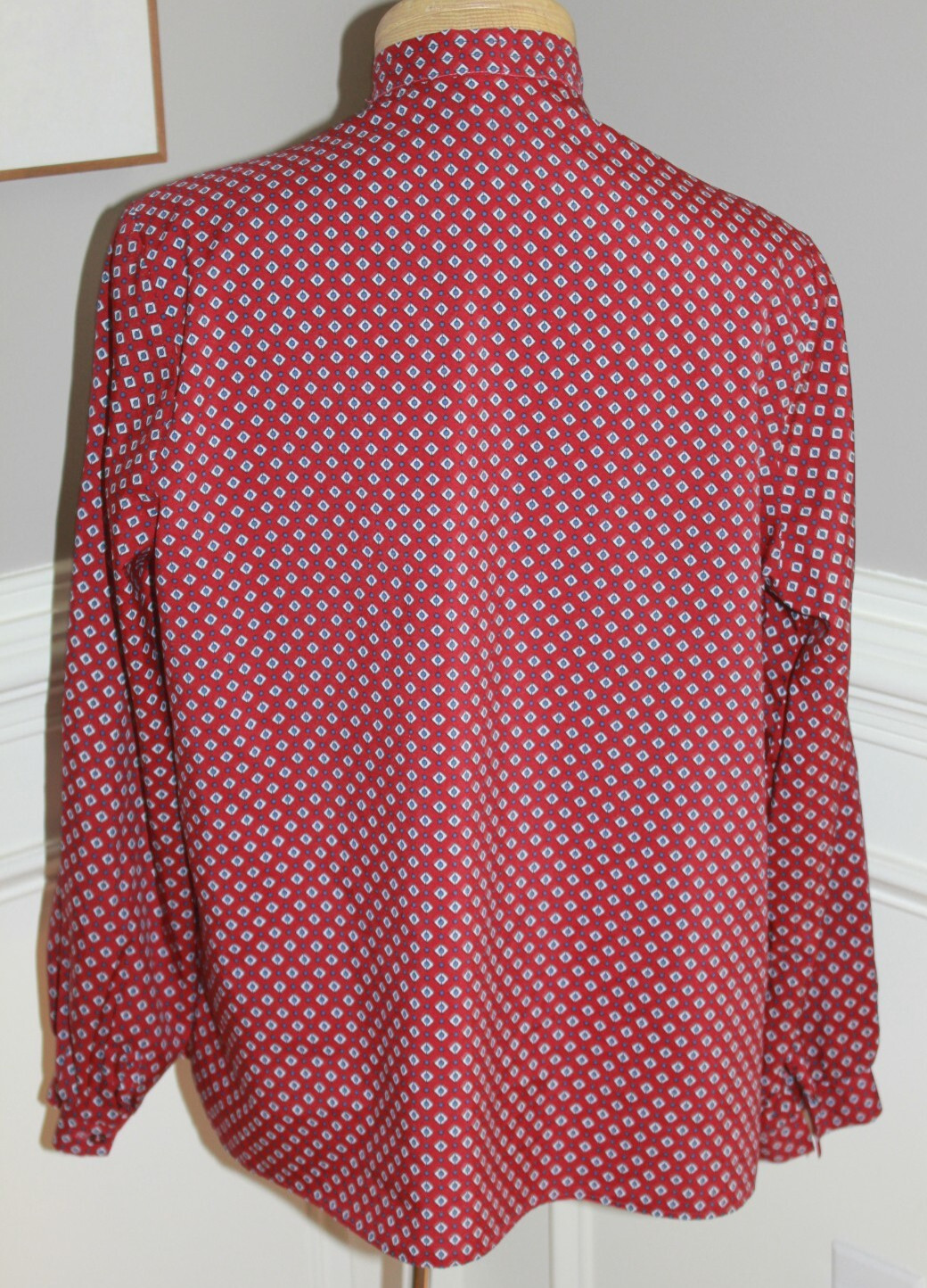 Vintage 1980s ECCOBAY long sleeve blouse red tie button secretary M/L Eccotoo