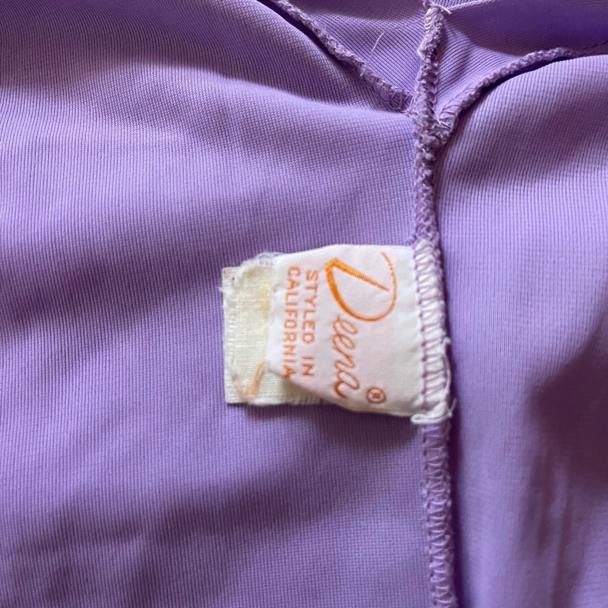 Vintage 1970s Womens Lavender V Neck Retro Disco Mid Mod Maxi Dress Sz M